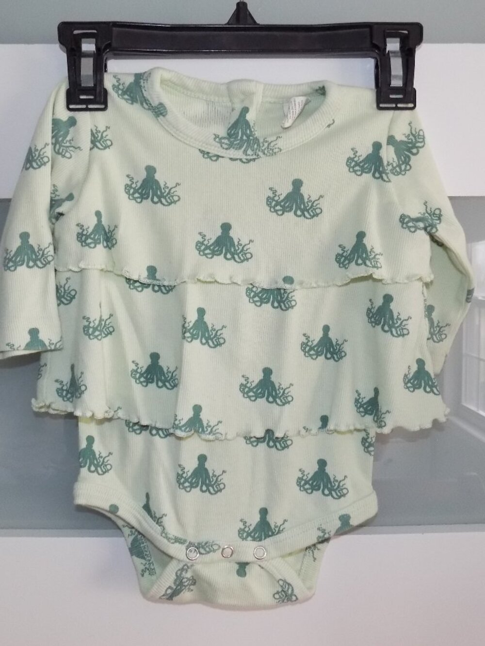 Kate Quinn Double Ruffle Green Octopus Print Bodysuit Size 6/12 Months Girl's